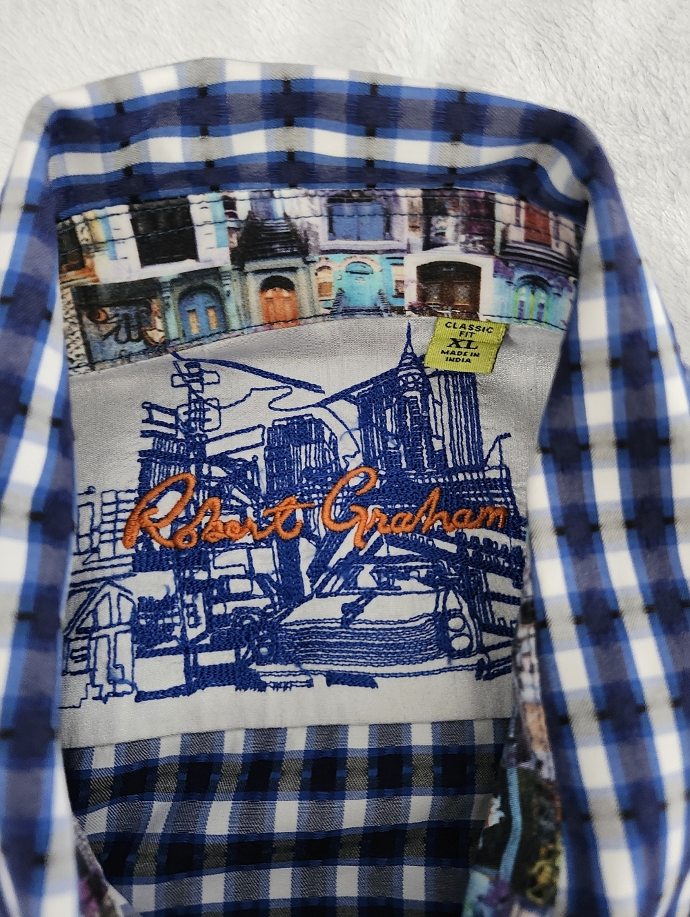 ROBERT GRAHAM Men's Classic Fit Shirt XL Blue Gingham Plaid Interior Print Cuffs - Picture 6 of 11